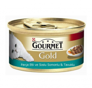 Gourmet Gold Parça Etli Soslu Somonlu Tavuklu 85 gr Kedi Maması kullananlar yorumlar